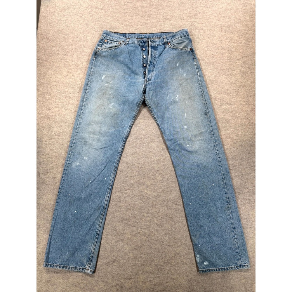 Levis 501 Straight Jeans Mens 36x34 Blue Denim Light Wash Mid Rise 00501-0106